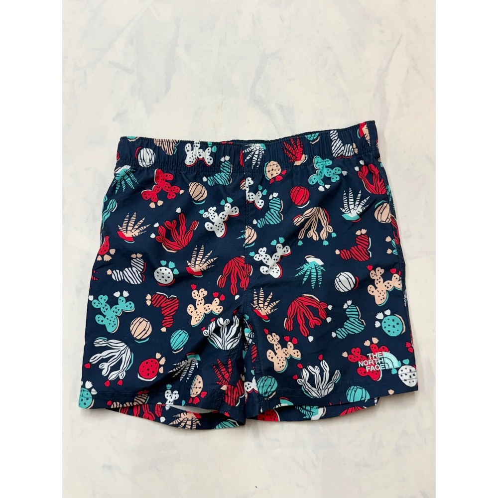 NORTH FACE Boys 6 Blue Red Cactus Unlined 4" Swim Shorts S2